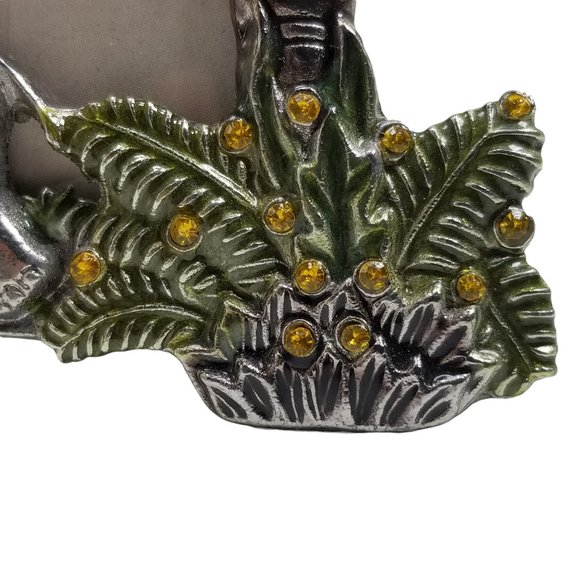 Lucky Elephant, Jeweled Metal Picture Frame w/ Palm Trees, & Genuine Crystals - Picture 9 of 13